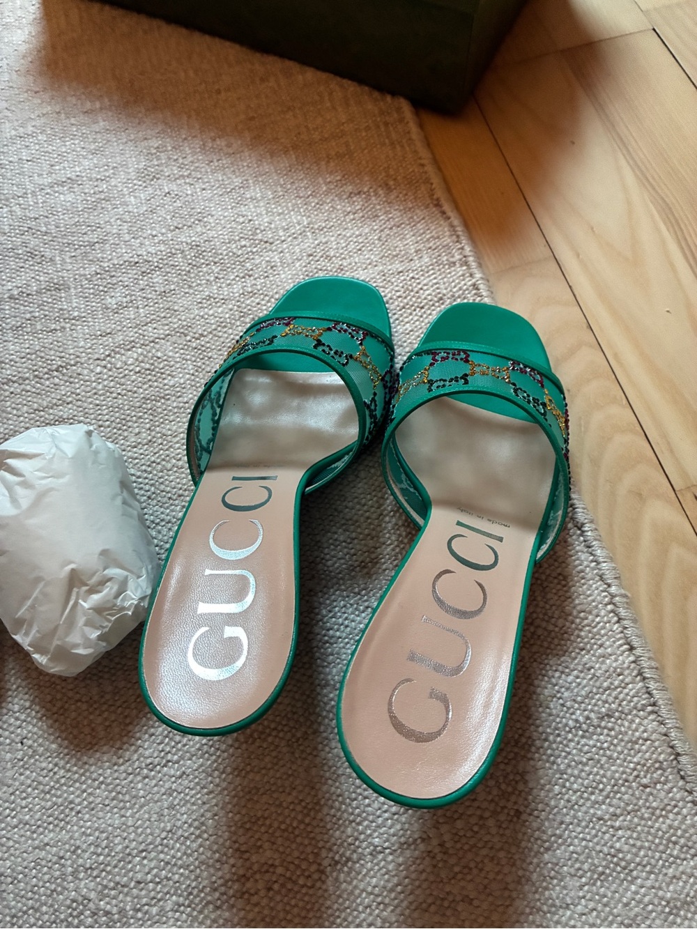 Gucci Teal Crystal-Embellished Open-Toe Mules - Picture 2 of 3